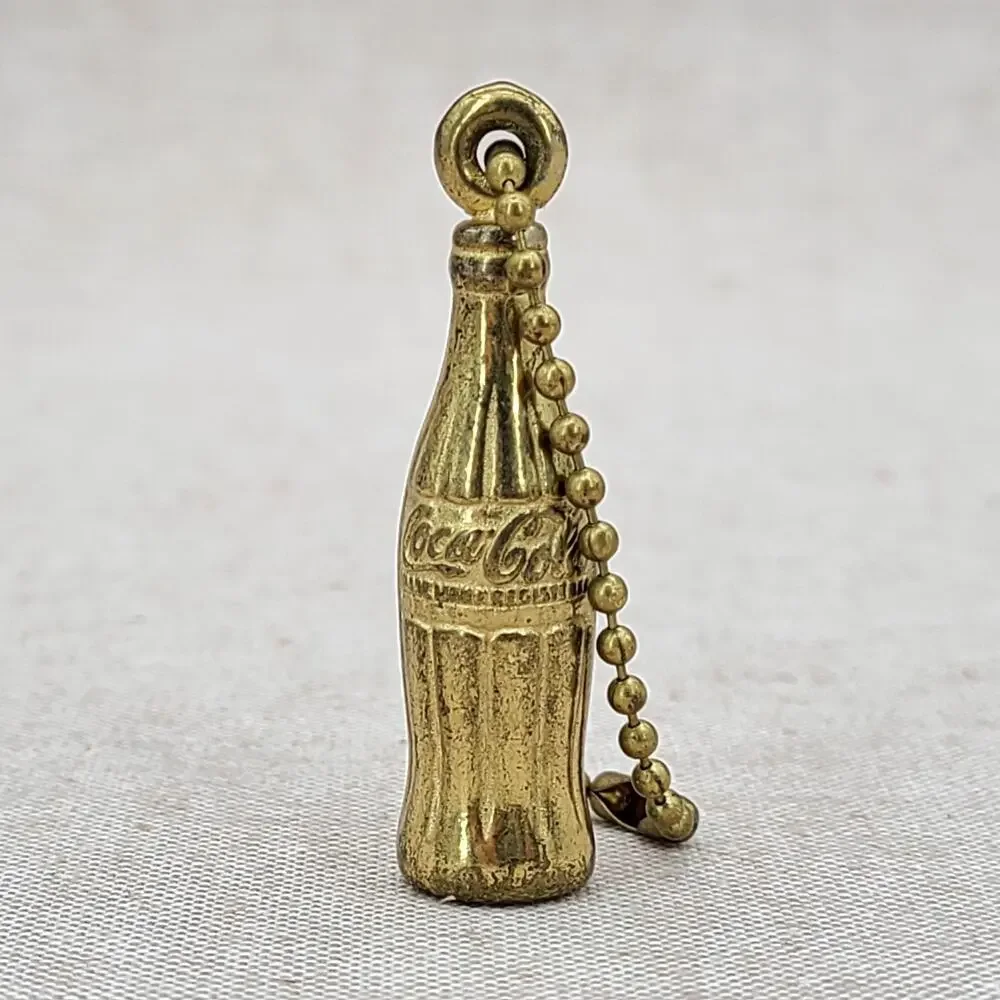 Vintage Mini Coca Cola Bottle Gold Tone Metal Keychain